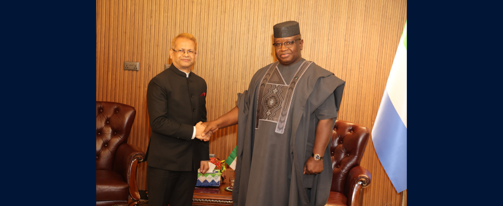 Presentation of Letter of Credence by High Commissioner B.C. Pradhan to H.E. Brig. (Rtd.) Dr. Julius Maada Bio, President of Republic of Sierra Leone on 06 February 2025.