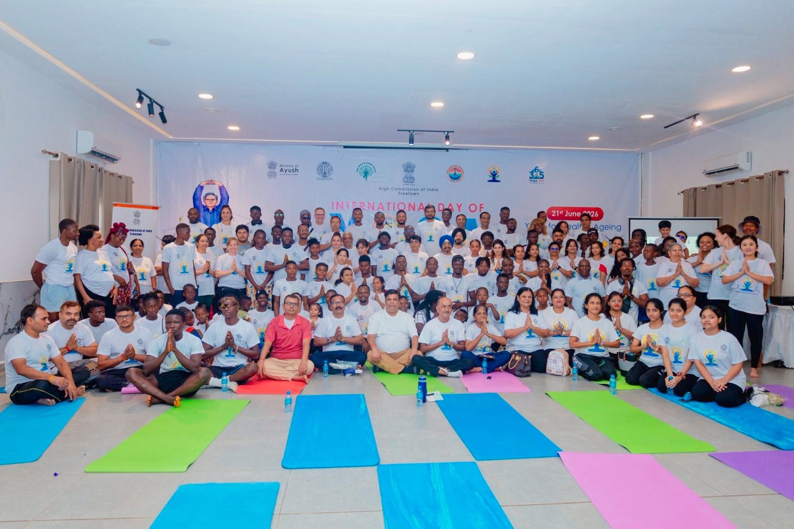 Over 150 yoga enthusiasts came together in Freetown to celebrate the 12th International Day of Yoga, embracing this year's theme,