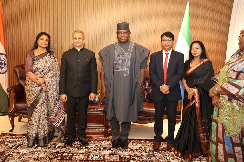 Presentation of Letter of Credence by High Commissioner B.C. Pradhan to H.E. Brig. (Rtd.) Dr. Julius Maada Bio, President of Republic of Sierra Leone on 06 February 2025