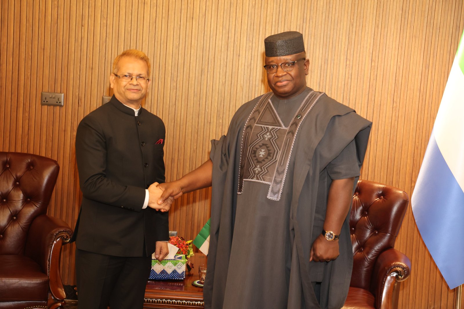 Presentation of Letter of Credence by High Commissioner B.C. Pradhan to H.E. Brig. (Rtd.) Dr. Julius Maada Bio, President of Republic of Sierra Leone on 06 February 2025