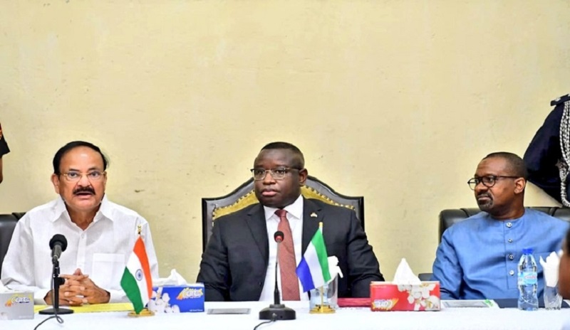 India and Sierra Leone sign six agreements for cooperation in various fields in the presence of Vice President Venkaiah Naidu and the president of the host nation Julius Mada Bio