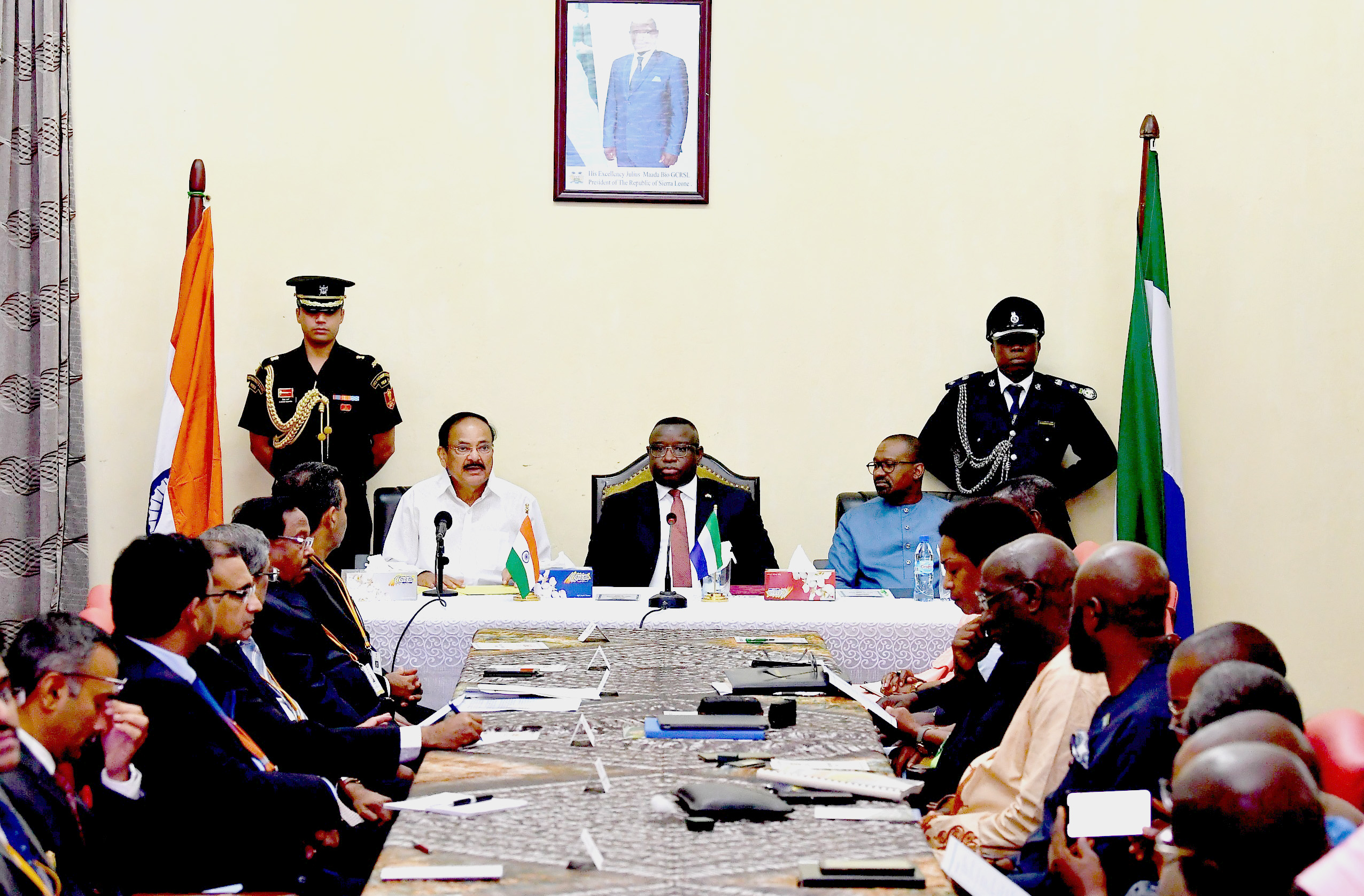 Vice President at the delegation level talks with the President of the Republic of Sierra Leone at the State House, Freetown, 13 October 2019