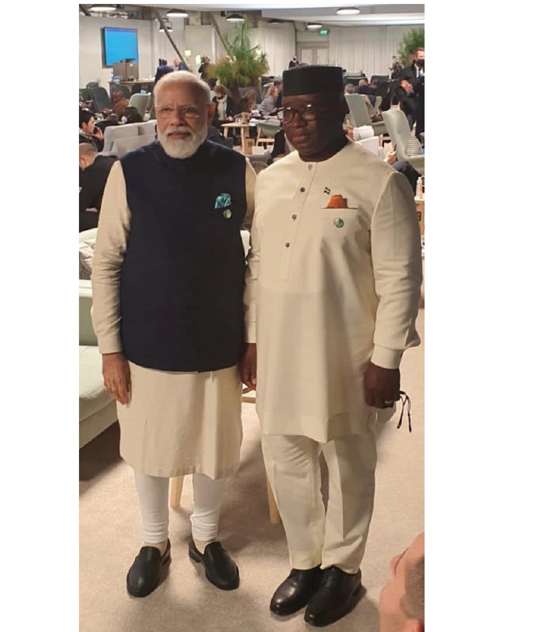 Prime Minister of India Shri Narendra Modi and President of Sierra Leone Brig (Rtd) Dr. Julius Maada Wonie Bio during COP26